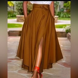 Aster June Brown maxi skirt w tie